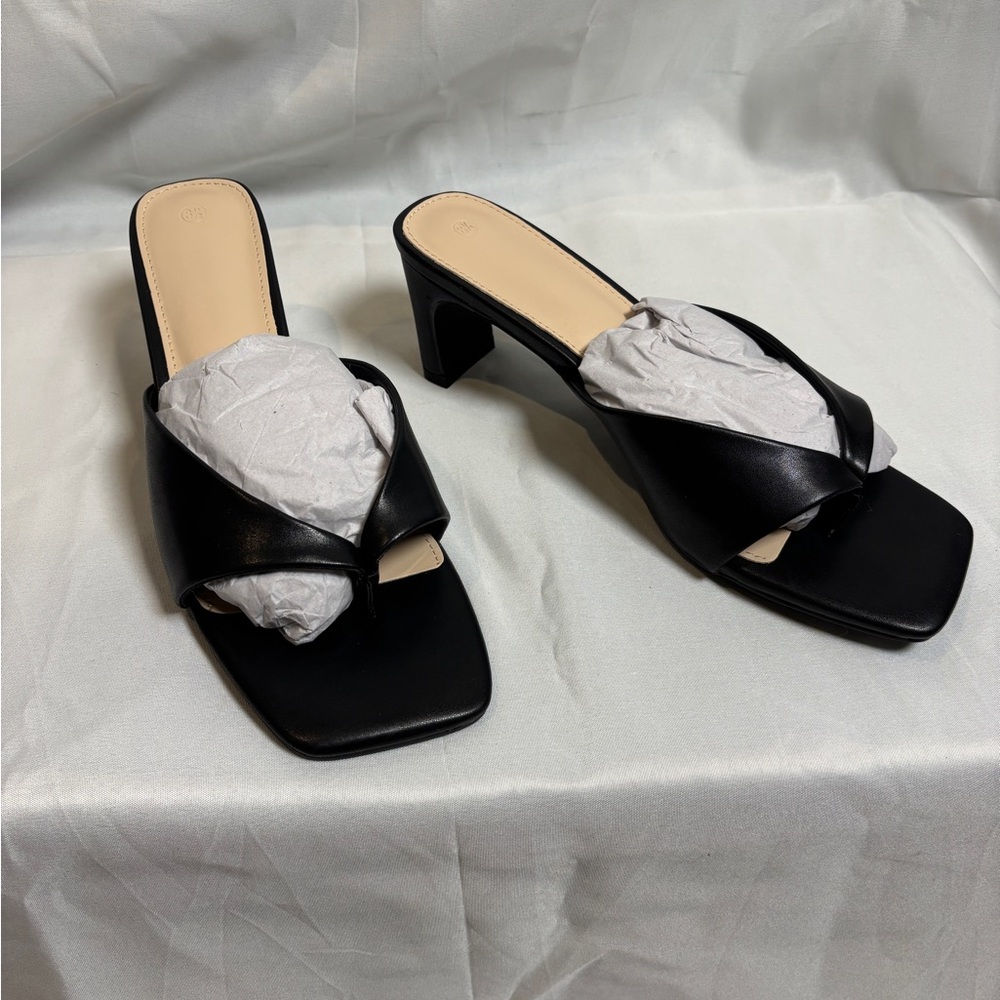 COUTGO Black Square Toe Mule Heels – Size 8.5 – 2.75” Heel – New in Box
